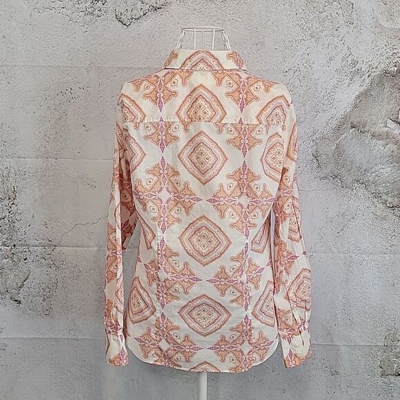 J. Crew button-down shirt in abstract print pinks and creme Women's Size S - Picture 7 of 11